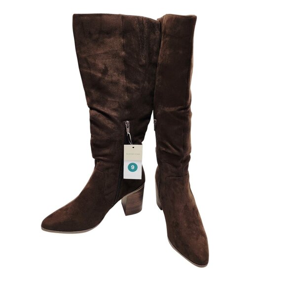 Womens Mid-Calf Brown Suede Block Heel Boots Size 9 With Side Zipper target - Picture 5 of 10